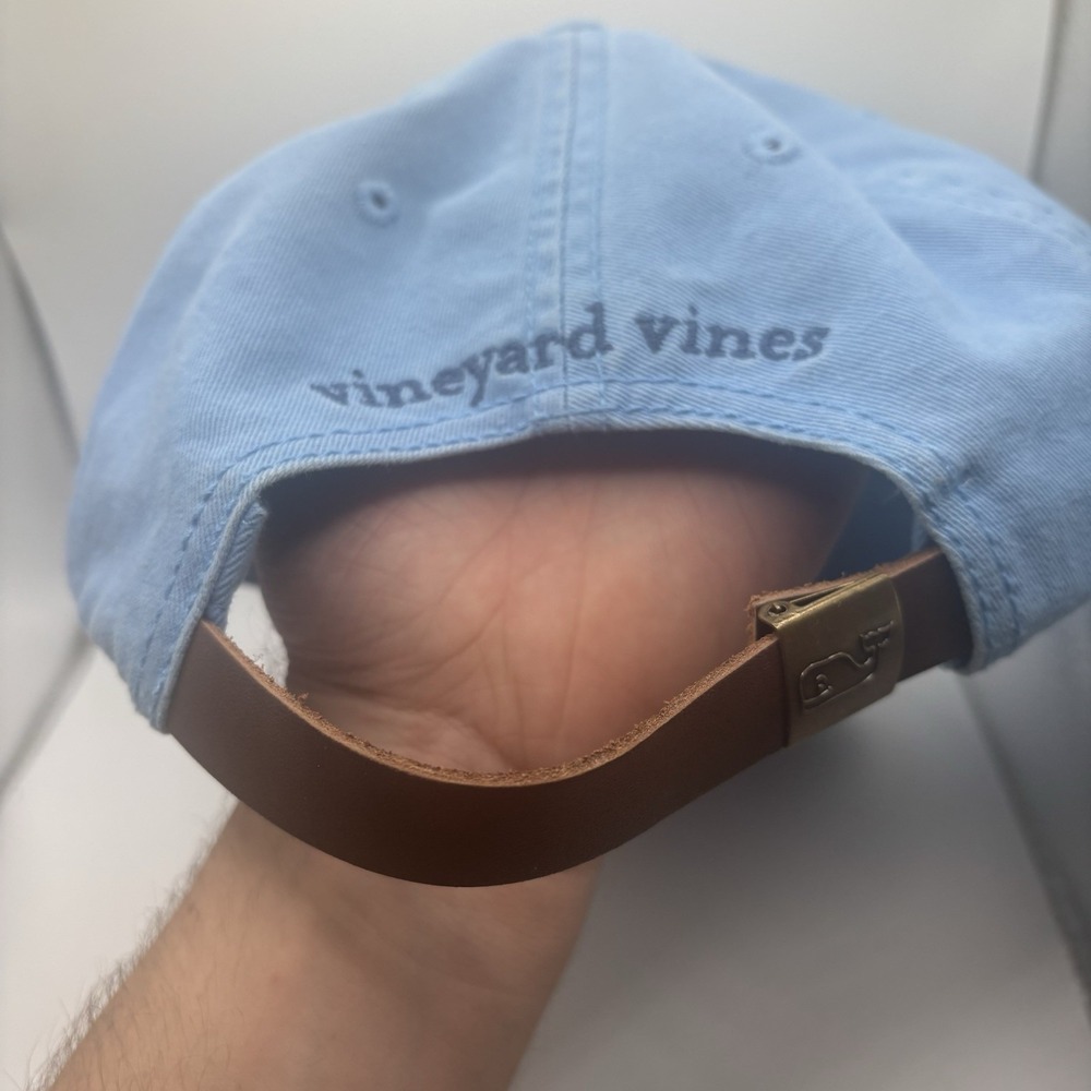 Vineyard Vines Blue Leather Patch Whale Hat Cap Leather Adjustable Strap - Picture 5 of 7